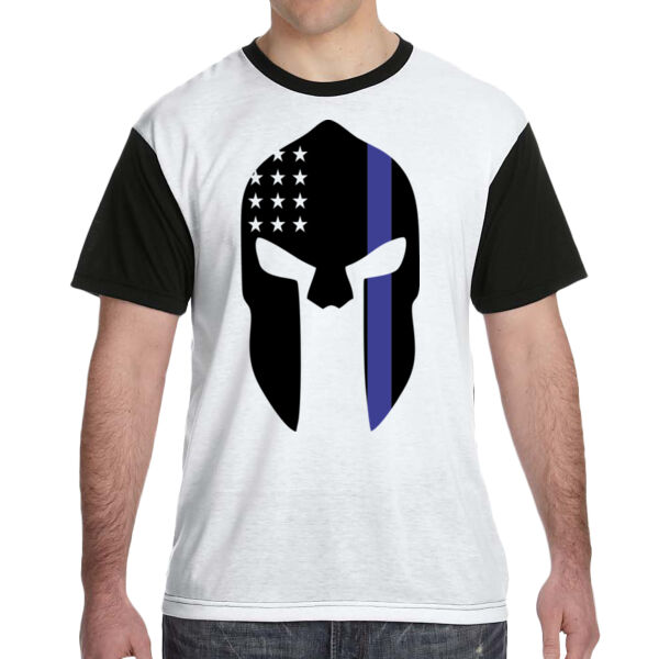 Spartan Blue Line on Mens White-Black Shirt Thumbnail