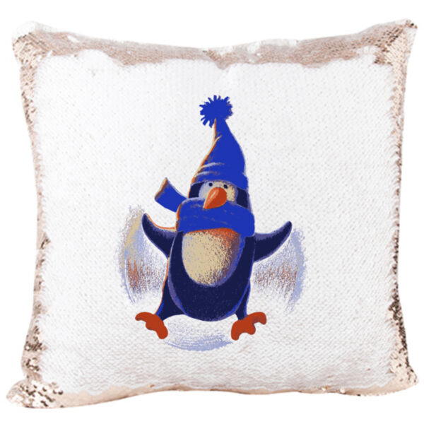 Mermaid Sequin Pillow with Penguins Thumbnail