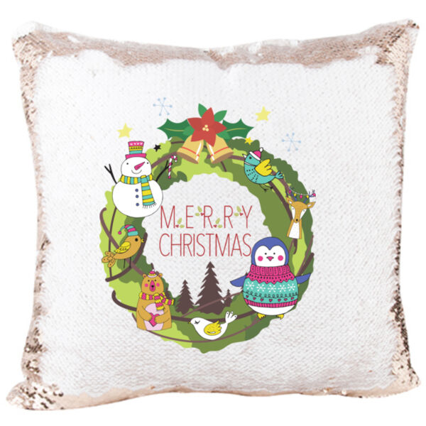 Mermaid Sequin Christmas Pillow with Wreath for Kids  Thumbnail