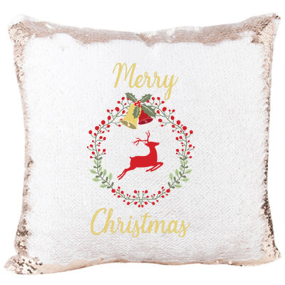 Mermaid Sequin Pillow Wreath Merry Christmas Reindeer  Thumbnail