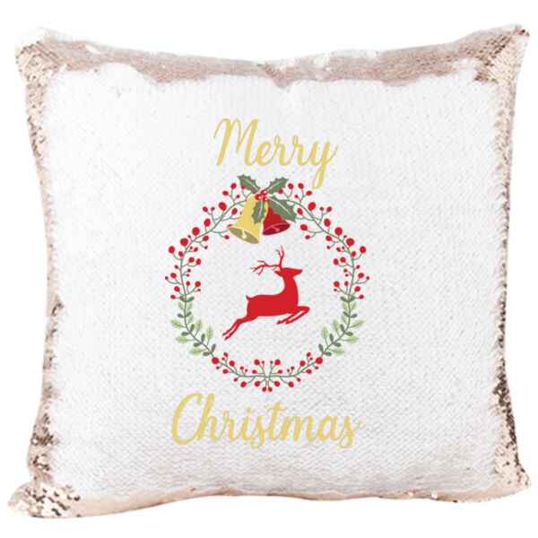 Mermaid Sequin Pillow Wreath Merry Christmas Reindeer  Thumbnail