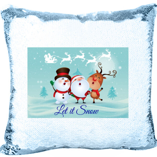 Mermaid Sequin Christmas Pillow with Let it Snow  Thumbnail