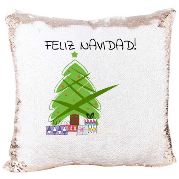 Mermaid Sequin Christmas Pillow with Feliz Navidad Tree Thumbnail