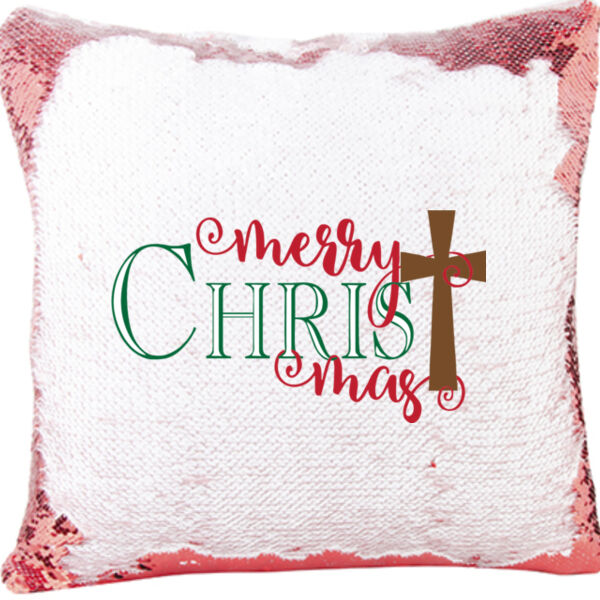 Mermaid Sequin Christmas Pillow with Merry ChrisTmas Thumbnail