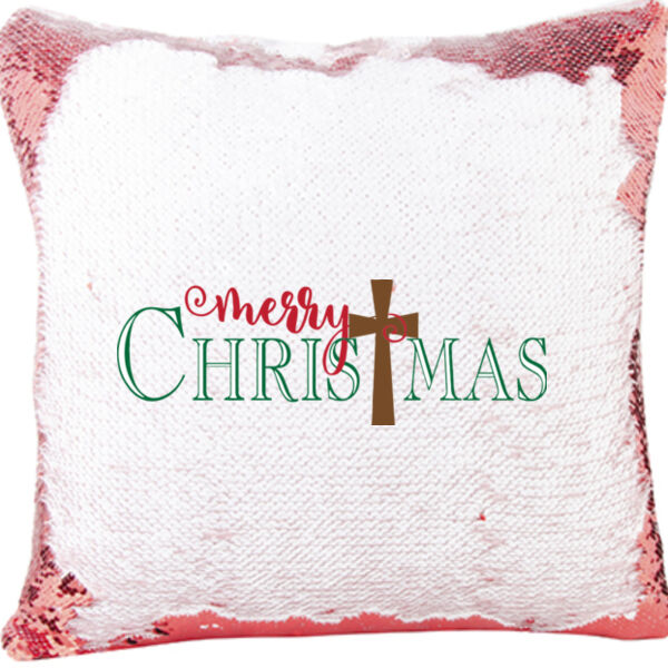 Mermaid Sequin Christmas Pillow with Merry Chritmas with Cross Thumbnail