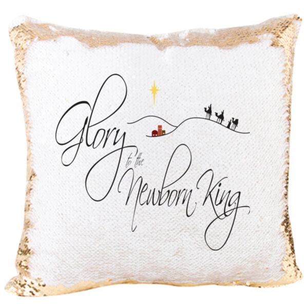 Mermaid Sequin Christmas Pillow with Glory to the Newborn King Thumbnail