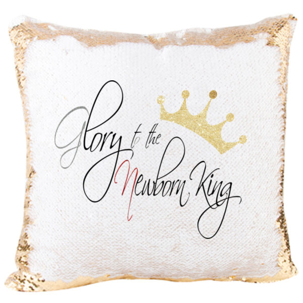 Glory to the Newborn King with Crown Mermaid Sequin Christmas Pillow Thumbnail