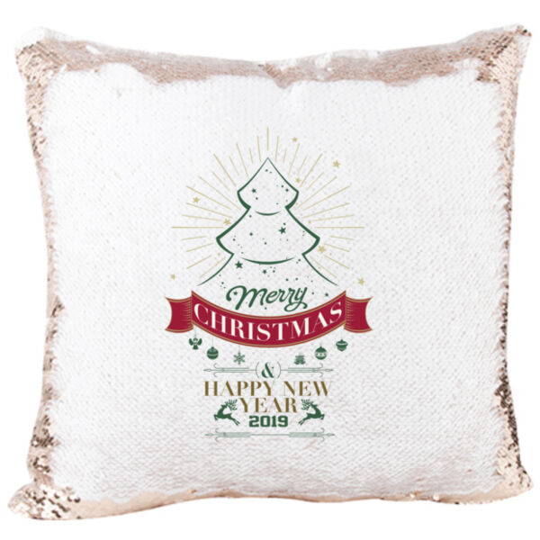 Merry Christmas with Tree and Happy New Year Mermaid Sequin Pillow Thumbnail