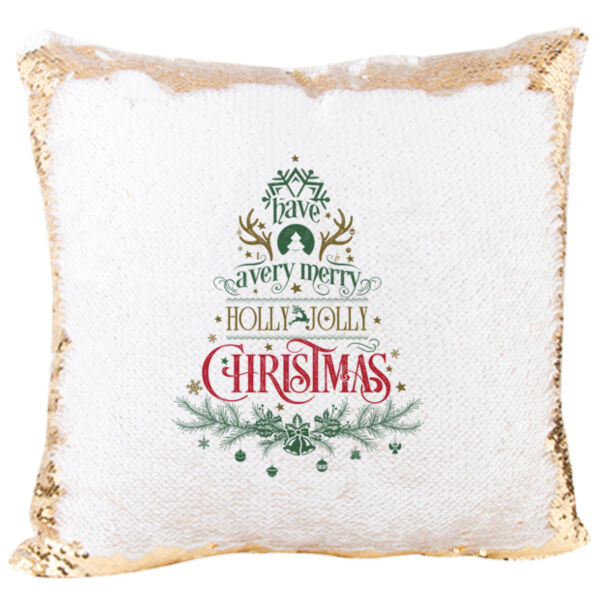 Have a Very Merry Holly Jolly Christmas with Tree Mermaid Sequin Pillow Thumbnail