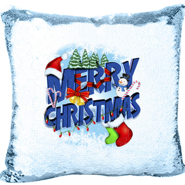 Merry Christmas with Stockings and Tree Mermaid Sequin Pillow Thumbnail