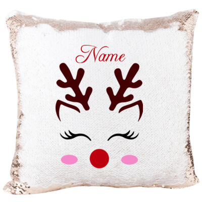 Mermaid Sequin Pillow with Reindeer Face Eyelash Christmas Gift for Girls Thumbnail