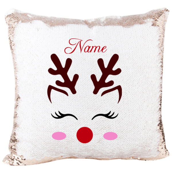 Mermaid Sequin Pillow with Reindeer Face Eyelash Christmas Gift for Girls Thumbnail