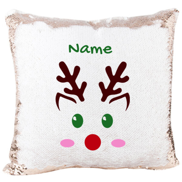 Mermaid Sequin Christmas Pillow with Little Reindeer for kids  Thumbnail
