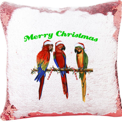 3 Parrot Merry Christmas Mermaid Sequin Christmas Pillow Thumbnail