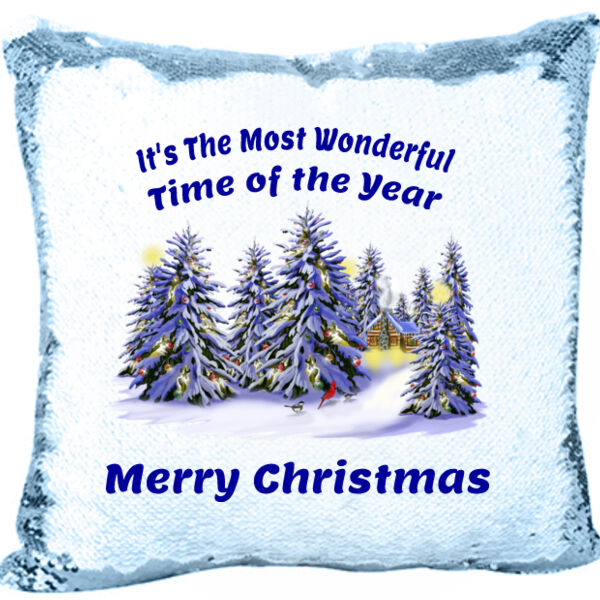 Most Wonderful Time of the Year with Forest Mermaid Sequin Pillow Thumbnail