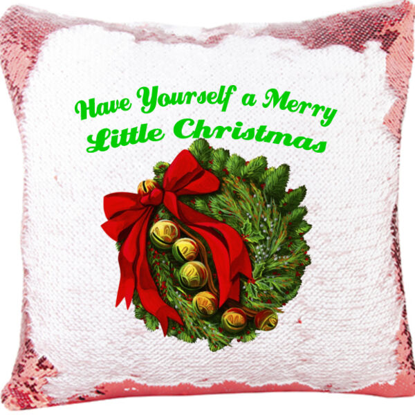 Have Yourself Merry Little Christmas with Wreath on a Mermaid Pillow Thumbnail