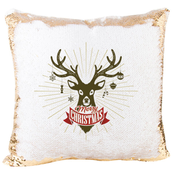 Merry Christmas with Reindeer Mermaid Sequin Pillow Thumbnail