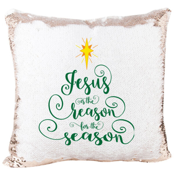 Jesus is the Reason for the Season  Mermaid Sequin Christmas Pillow Thumbnail