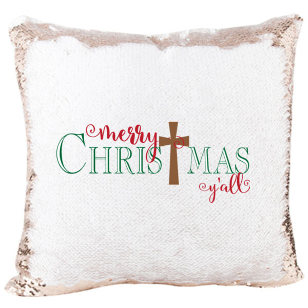 Merry Christmas Ya'll  Mermaid Sequin Christmas Pillow Thumbnail