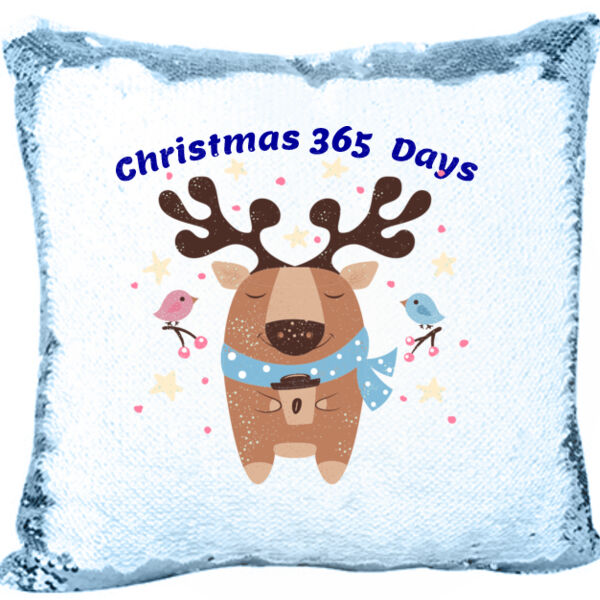 Christmas Reindeer with Hot Cocoa Mermaid Sequin Pillow Thumbnail