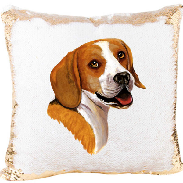 Beagle on a Custom Mermaid Sequin Pillow  Thumbnail