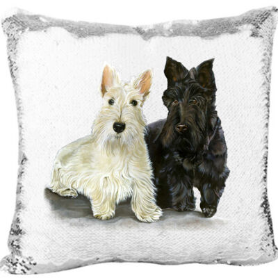 Scottish Terriers on a Custom Mermaid Sequin Pillow Thumbnail