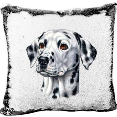 Dalmation on a Custom Mermaid Sequin Pillow Thumbnail