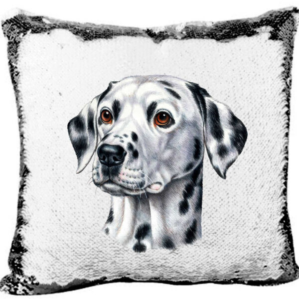 Dalmation on a Custom Mermaid Sequin Pillow Thumbnail