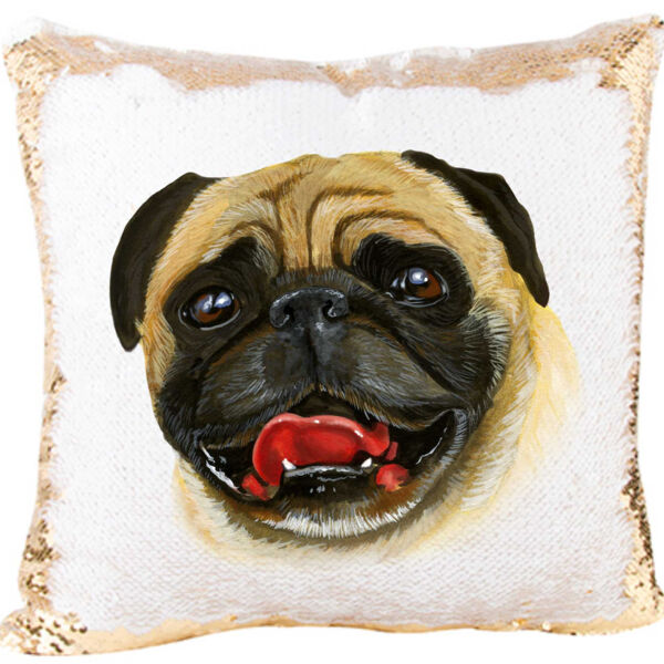 Funny Pug Face Mermaid Sequin Pillow  Thumbnail