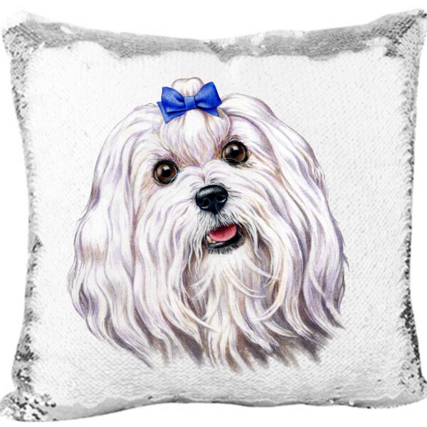 Maltese Face on the Mermaid Sequin Pillow Thumbnail