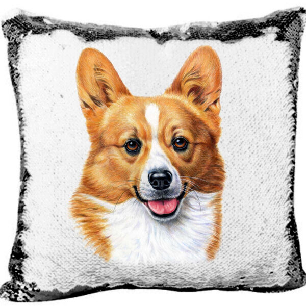 Welsh Corgi Dog - Mermaid Sequin Pillow  Thumbnail