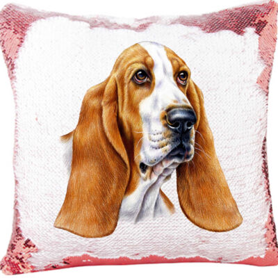 Basset Hound Dog Portrait on a Sequin Pillow Thumbnail