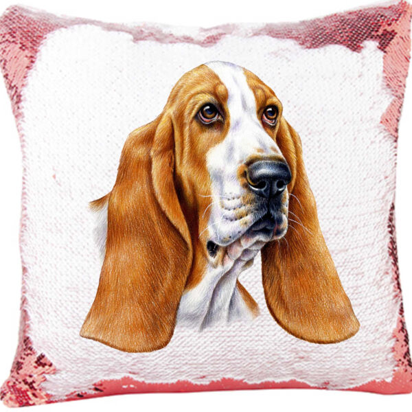 Basset Hound Dog Portrait on a Sequin Pillow Thumbnail