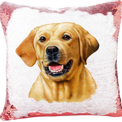Mermaid SequinPillow with Yellow Lab Dog Thumbnail