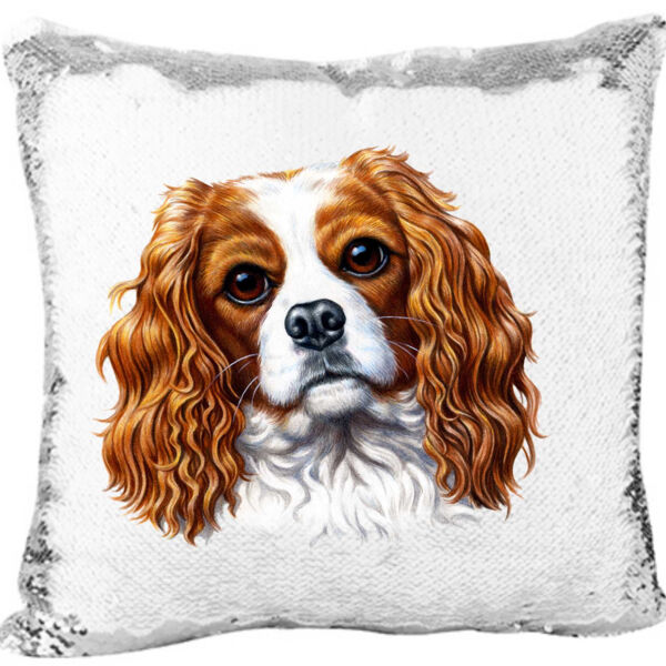 Mermaid Sequin Pillow with The Cavalier King Charles Spaniel Dog Thumbnail