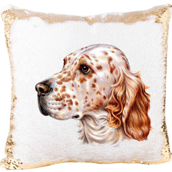 English Setter Dog on a Mermaid Sequin Pillow Thumbnail