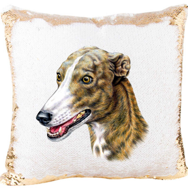 Greyhounds Dog Image On Mermaid Sequin Pillow Thumbnail